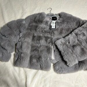 W by Worth Light Gray Plush Faux Fur Coat